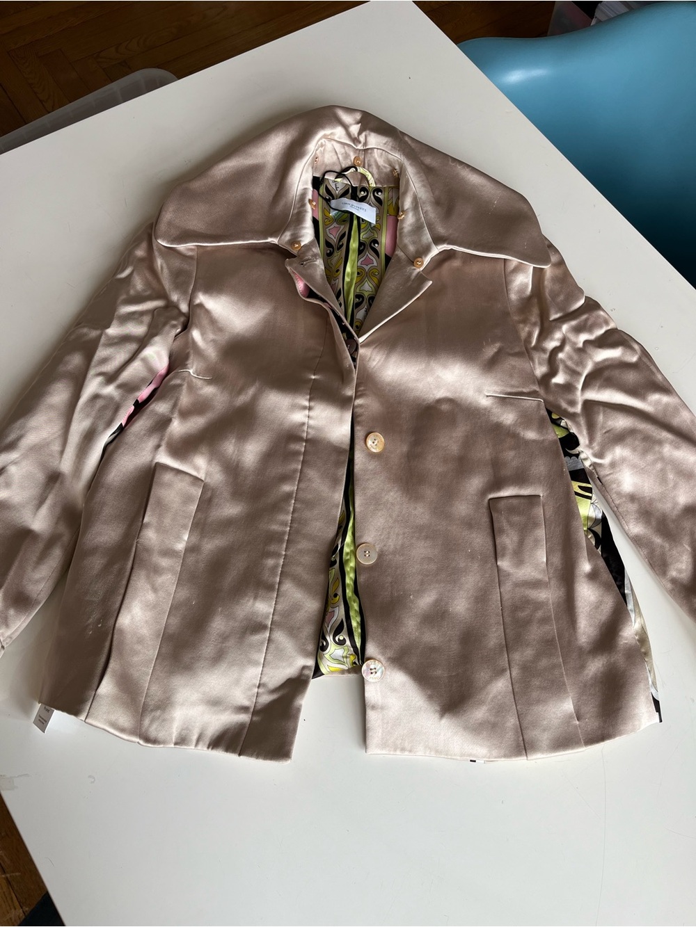 Emilio Pucci Satin Blush Pink Jacket with Multicolor Lining
